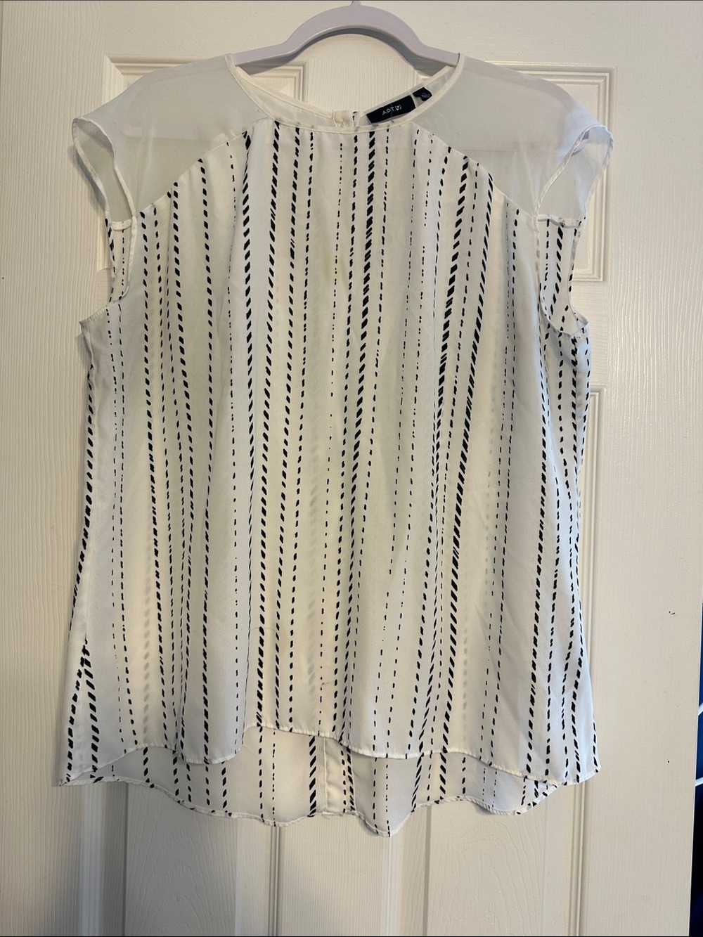 Apt. 9 White Blouse with Vertical Black Stitch Stripes